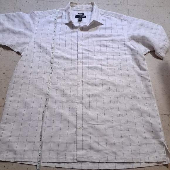 pronto uomo | Men's White Plaid button up short sleeve Shirt classic fit - Picture 7 of 8